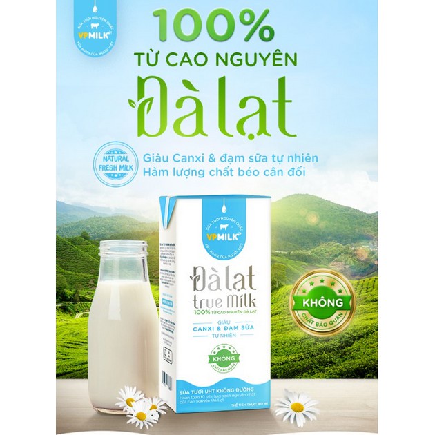 Bán lẻ 1 lốc Sữa tươi Đà Lạt True Milk ít đường/không đường