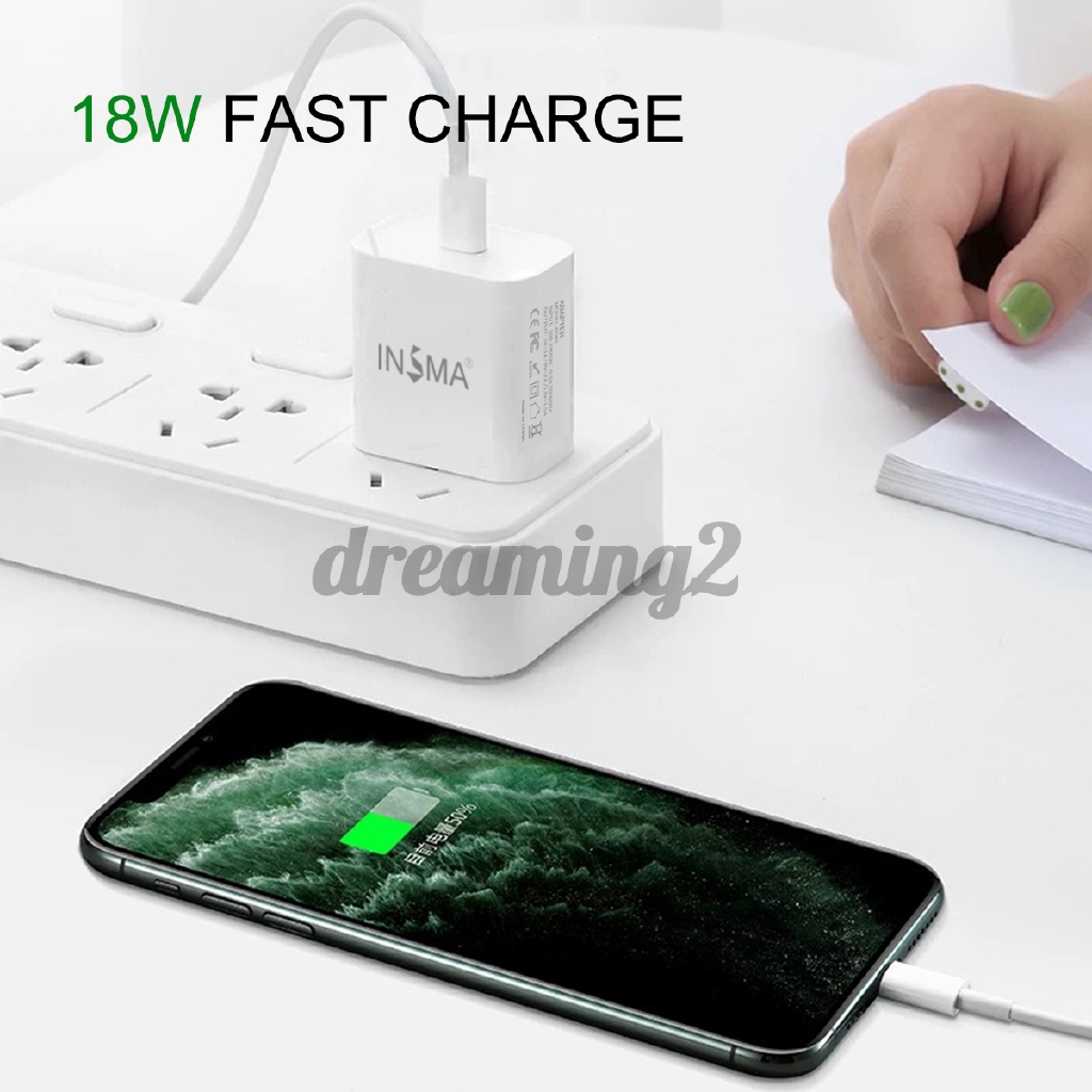 Củ sạc nhanh insma 18w usb type c pd3.0 chuyên dụng cho iphone apple