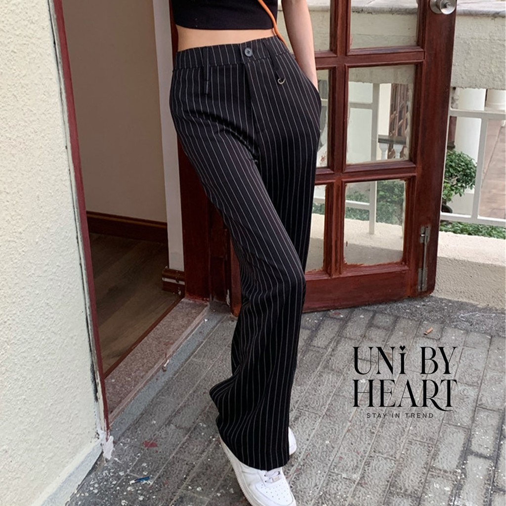 Quần ống suông Doris Pant QD004 kẻ dọc thiết kế cạp cao, vải dày dặn - Uni By Heart | BigBuy360 - bigbuy360.vn