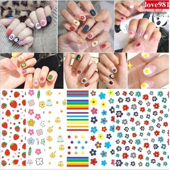 Phong cách Hyuna Nhãn dán móng tay Hyuna Hoa Nail trẻ em Nhãn dán nghệ thuật móng tay Nhãn dán trang trí dâu tây trang sức móng tay Decal