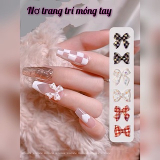 Charm nơ nhựa kẻ ô gắn trang trí móng chọn lẻ cái