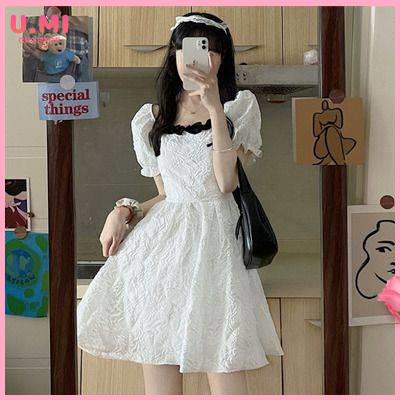 Váy babydoll váy trắng Đầm Công Chúa Tay Phồng Hở Lưng Thắt Nơ Xinh Xắn Thời Trang Mùa Hè Cho Nữ