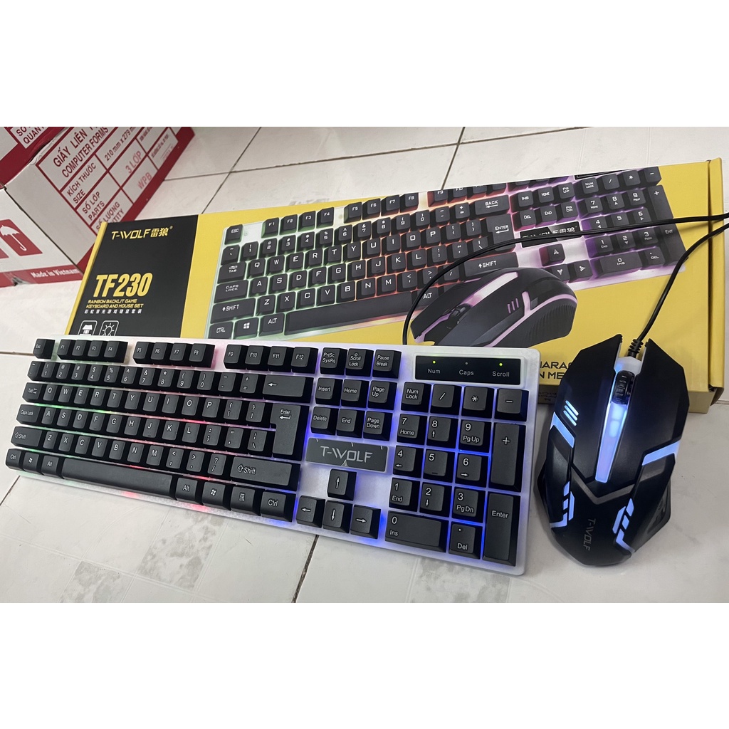 Bàn phím Gaming led, Keyboard T-WOLF TF20, phím T20, bàn phím giả cơ, combo phím chuột máy tính