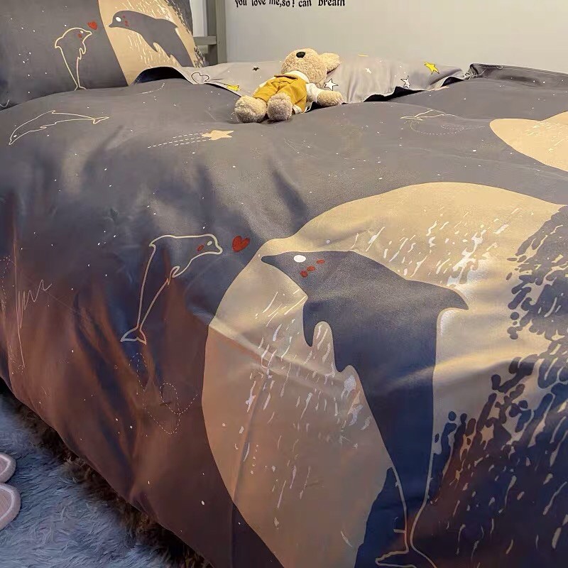 Set Chăn Ga Cá Heo Vầng Trăng Cotton Poly Dày Dặn Đanh Mát Hàng Chuẩn Loại I (Shinbedding.shop)