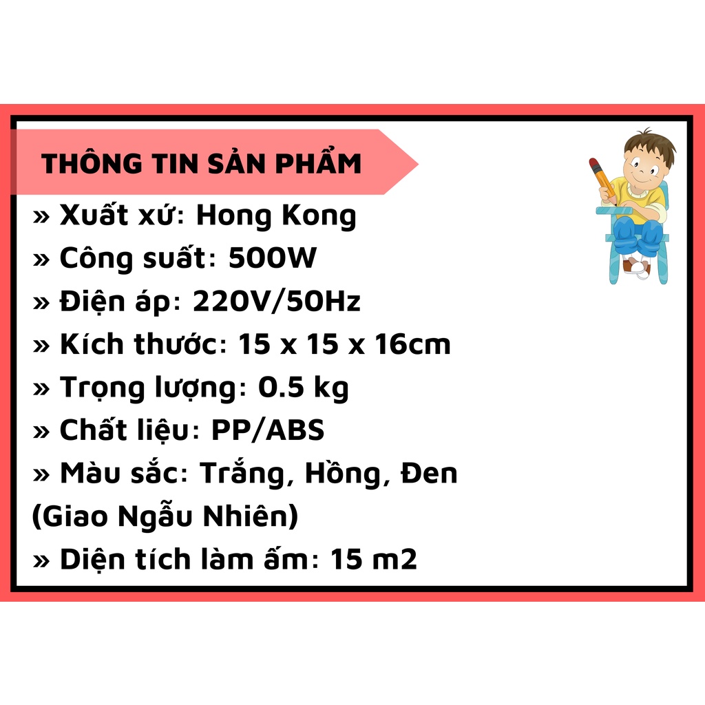 Quạt sưởi mini để bàn 500W - Máy sưởi ấm 2 chiều hình tiểu quỷ đáng yêu, nhỏ ngọn, tiết kiệm điện năng