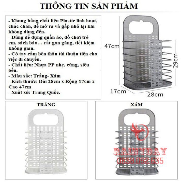 Giỏ sọt nhựa để đựng quần áo bẩn và đồ giặt trong nhà tắm gấp gọn treo trường đa năng thông minh