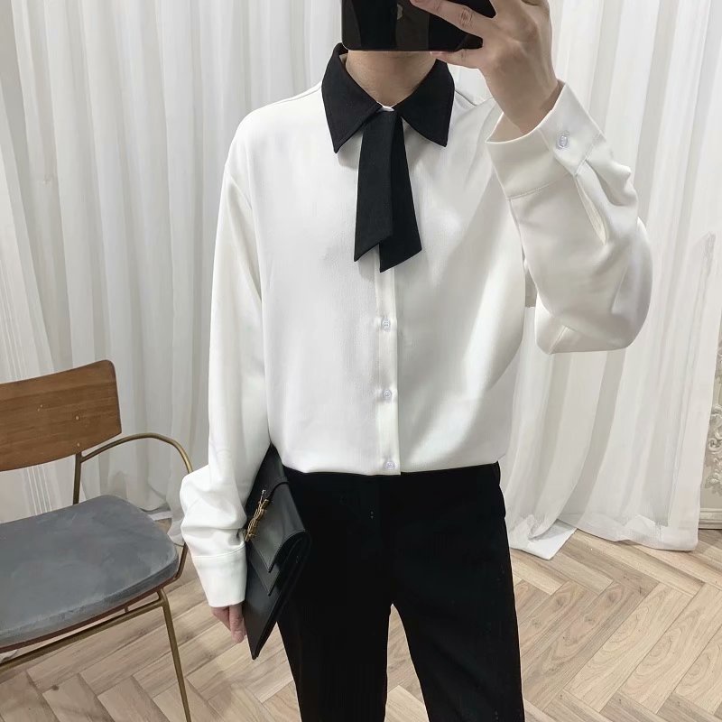 Áo Sơ Mi Trơn Tay Dài Dáng Rộng Thoáng Khí Phong Cách Hip Hop Đường Phố Hàn Quốc Cho Nam