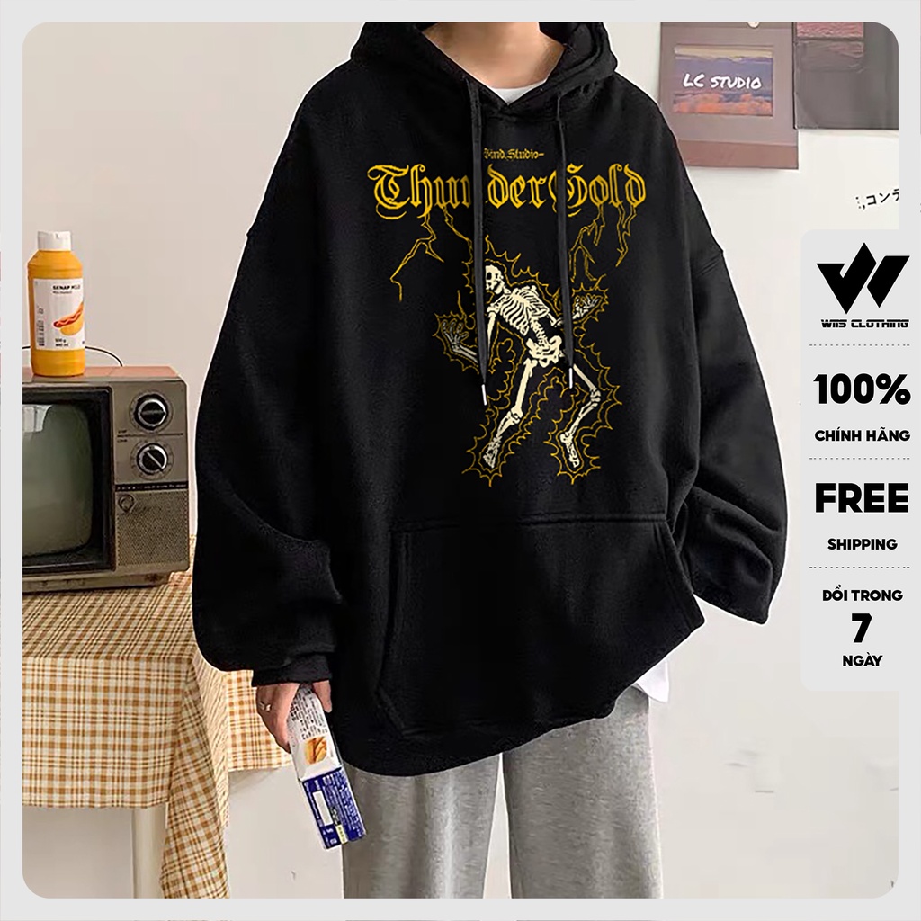 Áo hoodie unisex form rộng WIIS nỉ bông Thunder thời trang nam nữ oversize