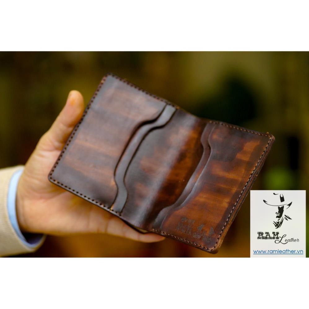 VÍ RAM DA BÒ Ý MÀU CHOCOLATE BẢN 2020 – DÁNG ĐỨNG - HÀNG CHÍNH HÃNG RAM LEATHER May tay thủ công tỷ mỹ