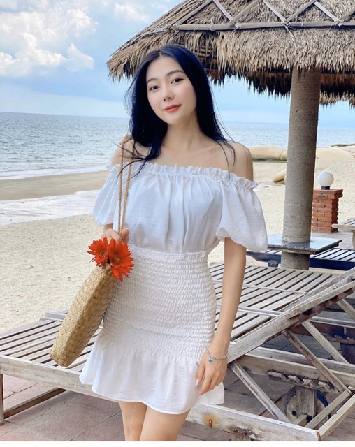 SET BẸT VAI XẾP LI NGỰC CHÂN VÁY NHÚNG CHỈ