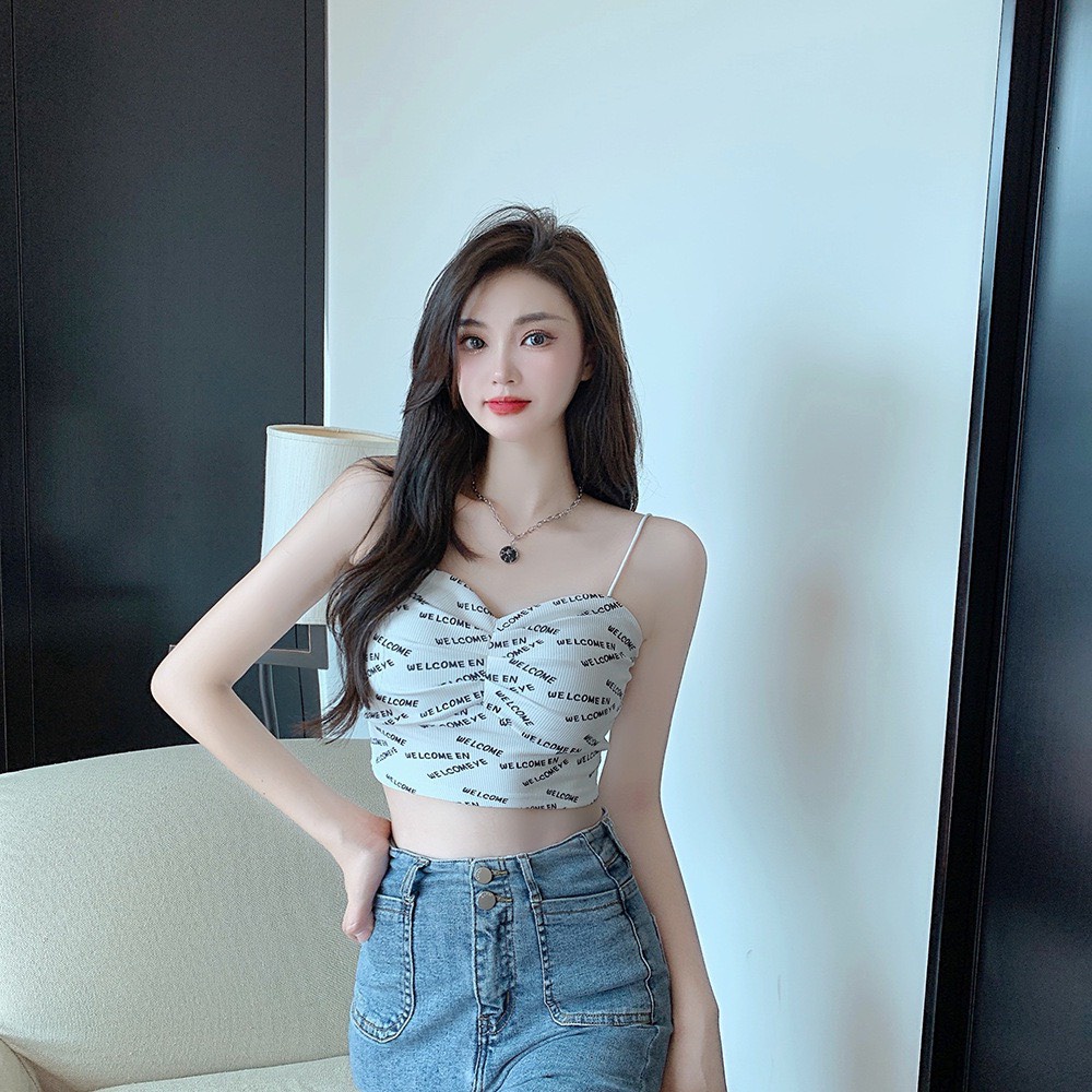 Áo Bra Nữ In Chữ Nhí Nhúm Ngực, Không Gọng Nâng Ngực Siêu Xinh Ms WELL