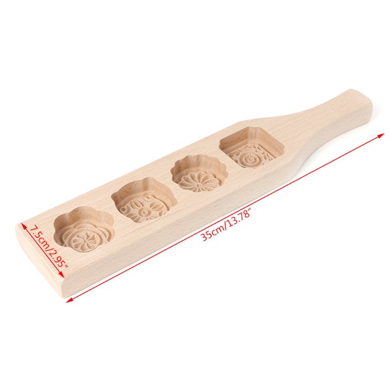 Khuôn Gỗ Làm Bánh Trung Thu / Xà Phòng / Bánh Trung Thu / Bánh Quy / Socola Hình Hoa 4 Ngăn Diy