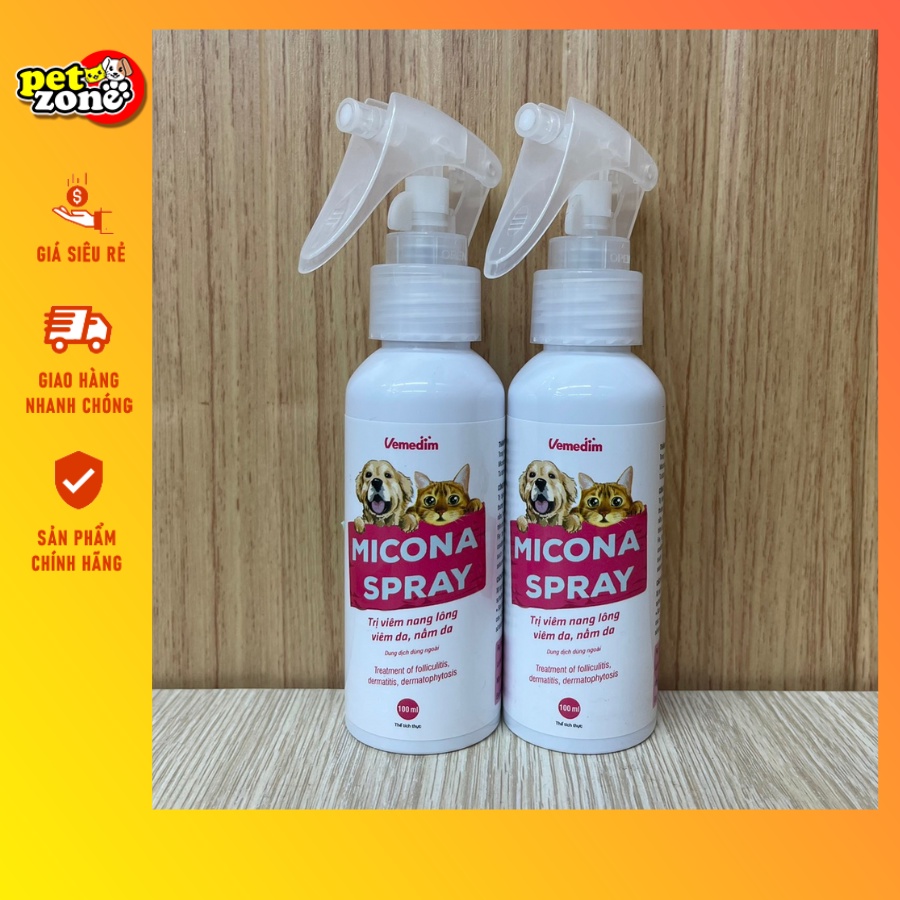 Micona Spray - Xịt Viêm Nang Lông, Viêm Da, Nấm Da Cho Chó Mèo Vemedim 100ml