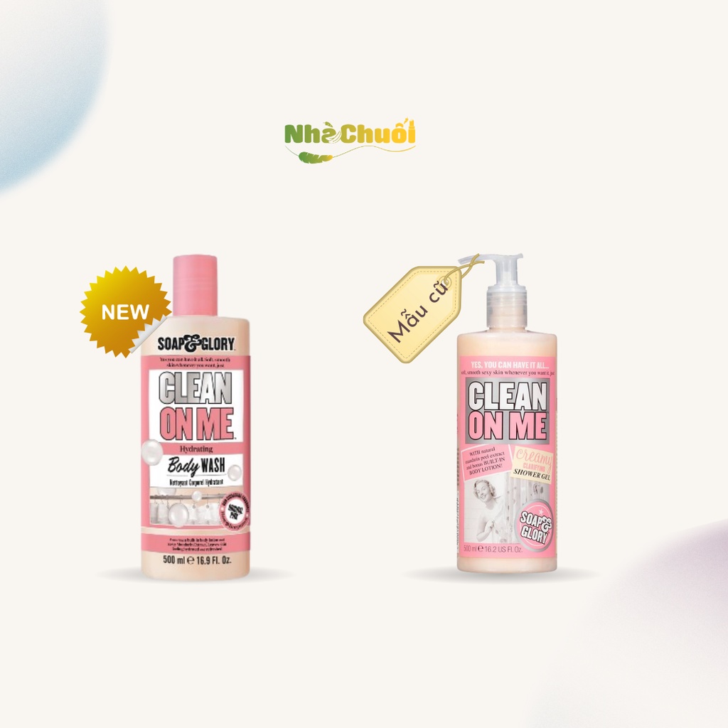 Sữa tắm Soap and Glory Clean on me 500ml, Sữa tắm dưỡng ẩm lưu hương 18 giờ