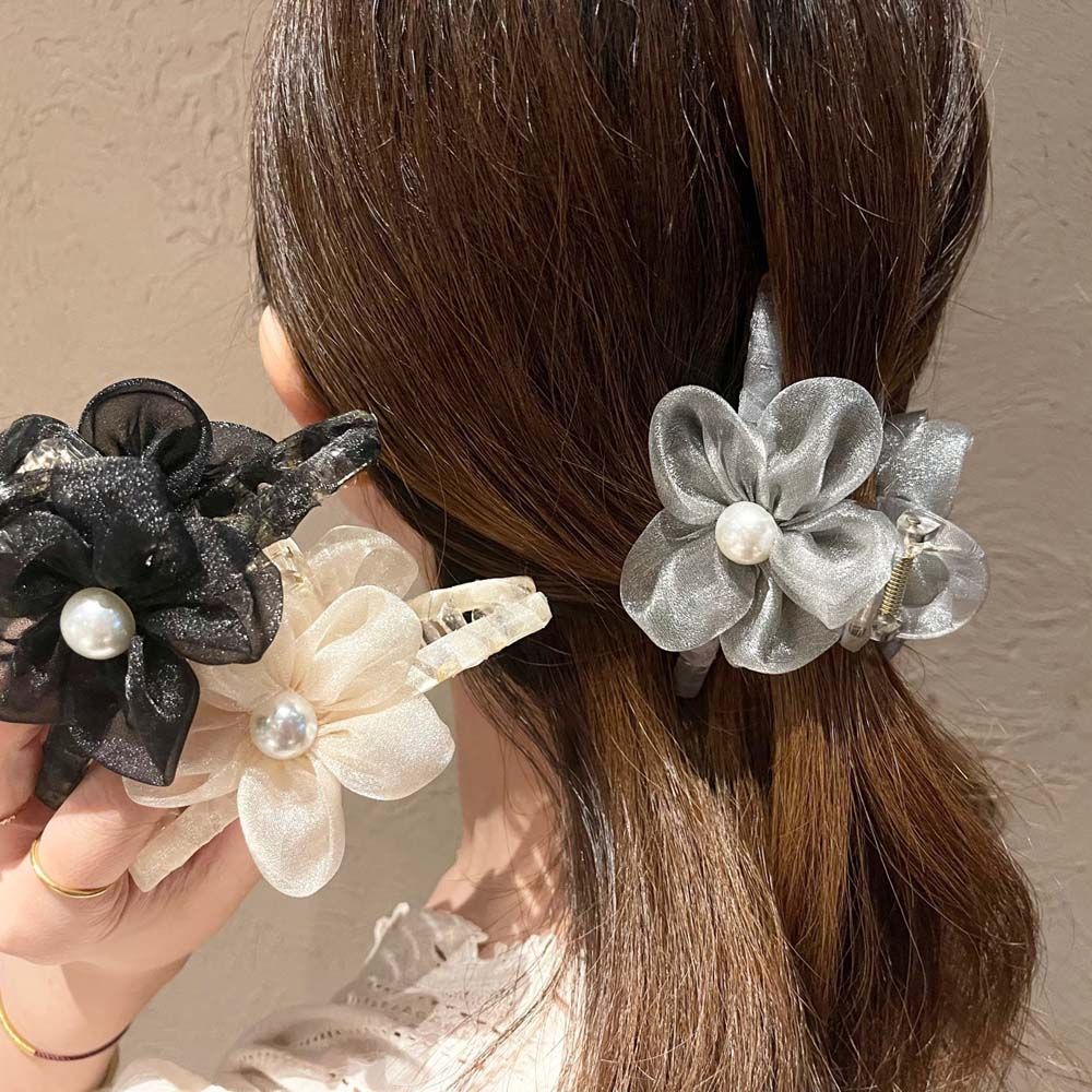 Kẹp Tóc Càng Cua Cỡ Lớn Phối Ren Hoa Nhiều Màu Phong Cách Hàn Quốc Thanh Lịch Cho Nữ