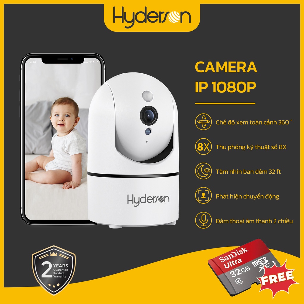 Camera quan sát 360° IP 1080P có âm thanh và giám sát tầm nhìn ban đêm với tính năng phát hiện cảm biến chuyển động