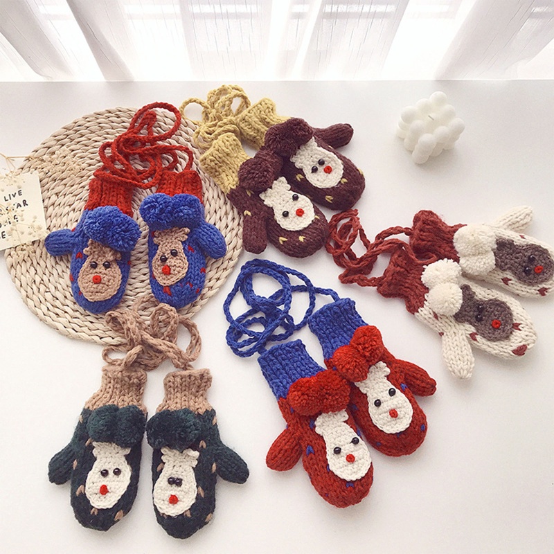 Găng Tay Dệt Kim Họa Tiết Tuần Lộc Hoạt Hình Dễ Thương Thời Trang Mùa Đông