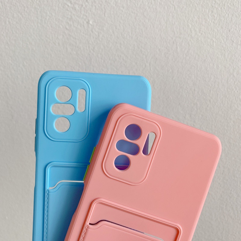 Ốp điện thoại silicon mềm màu trơn có ngăn đựng thẻ cho Xiaomi Redmi 10 9 9A 9C 8 8A 7A Note 9S 8 Pro