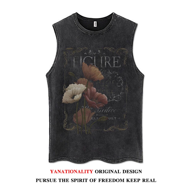 Áo Ghi Lê Không Tay In Hoa Màu Đen Phong Cách Vintage Size S-3Xl