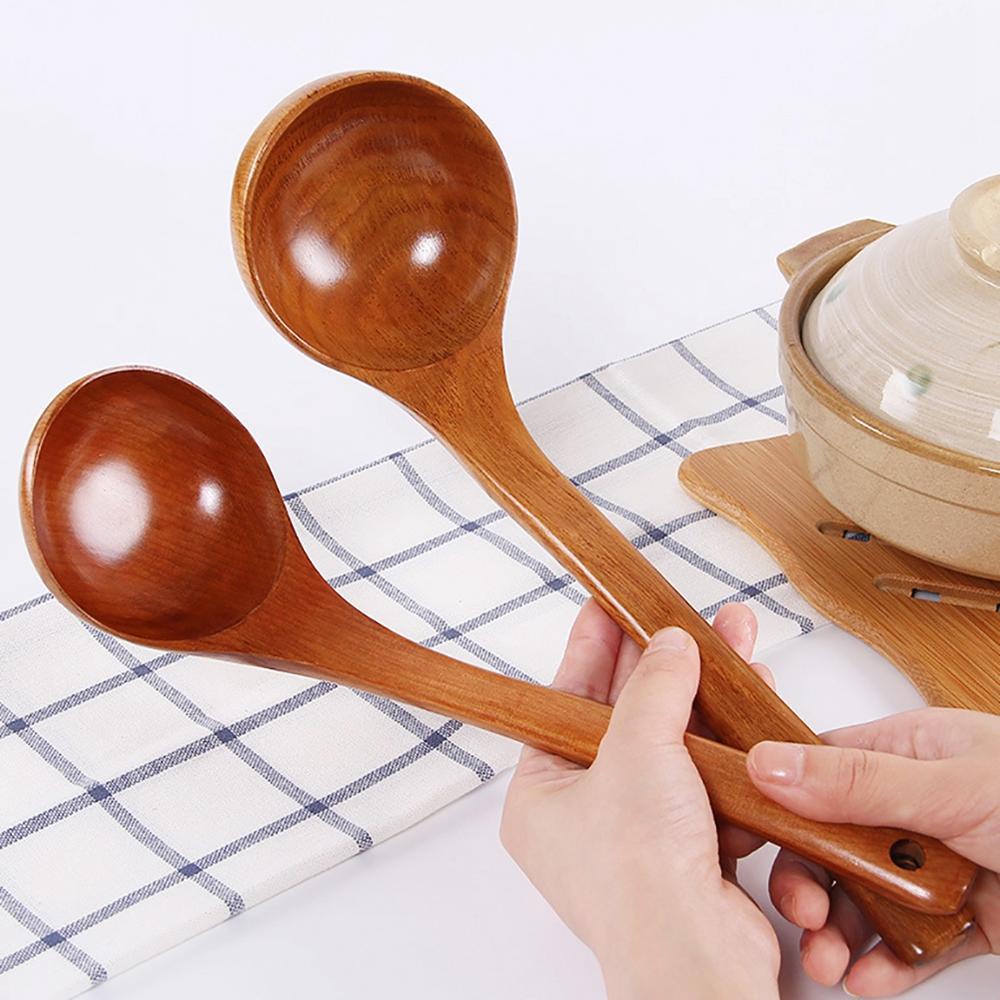 Muỗng Múc Canh Bằng Gỗ Hình Tròn Cỡ Lớn Chống Dính Tiện Dụng Cho Nhà Bếp