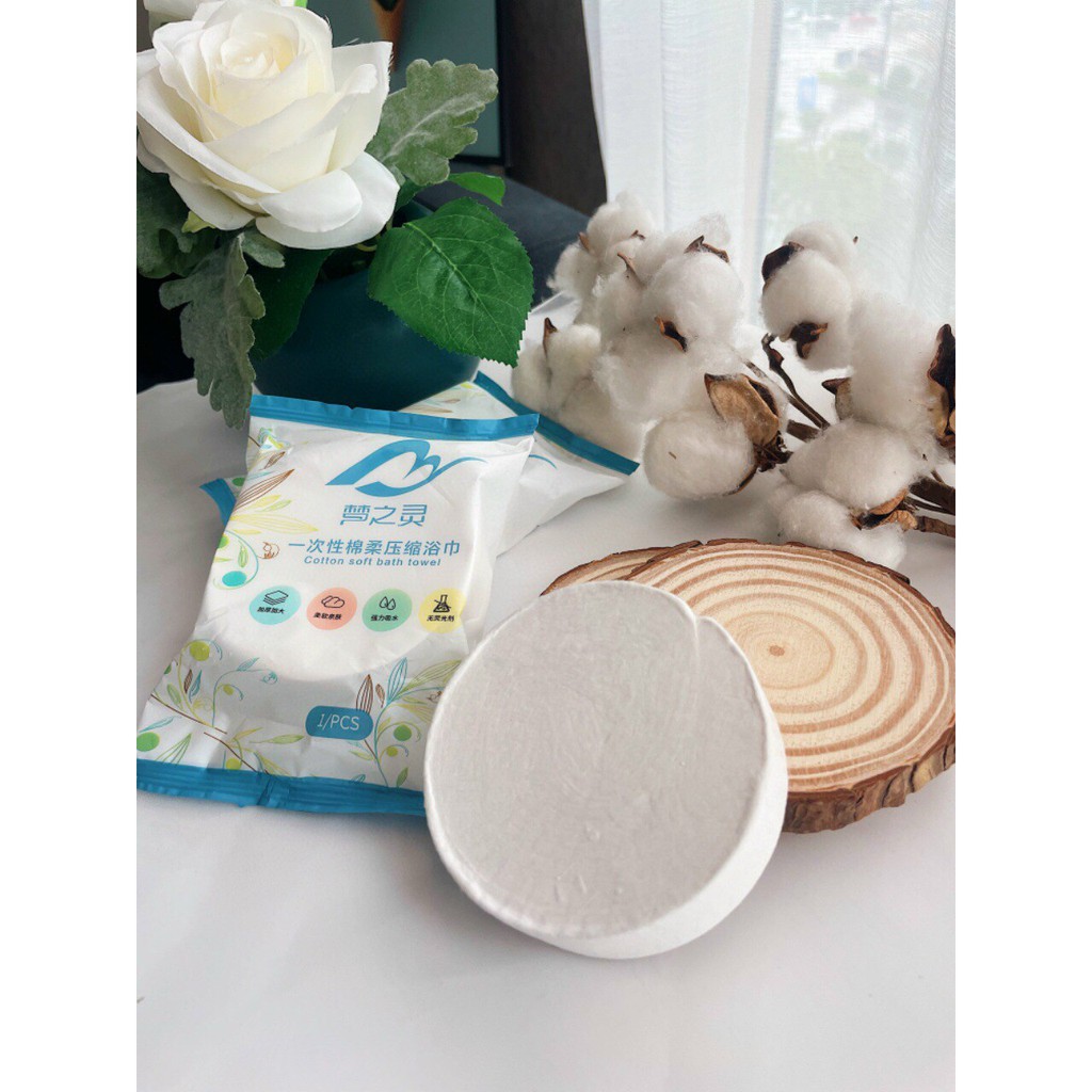 Khăn tắm nén (140 x 70cm)  sử dụng được nhiều lần, chất liệu cotton 100