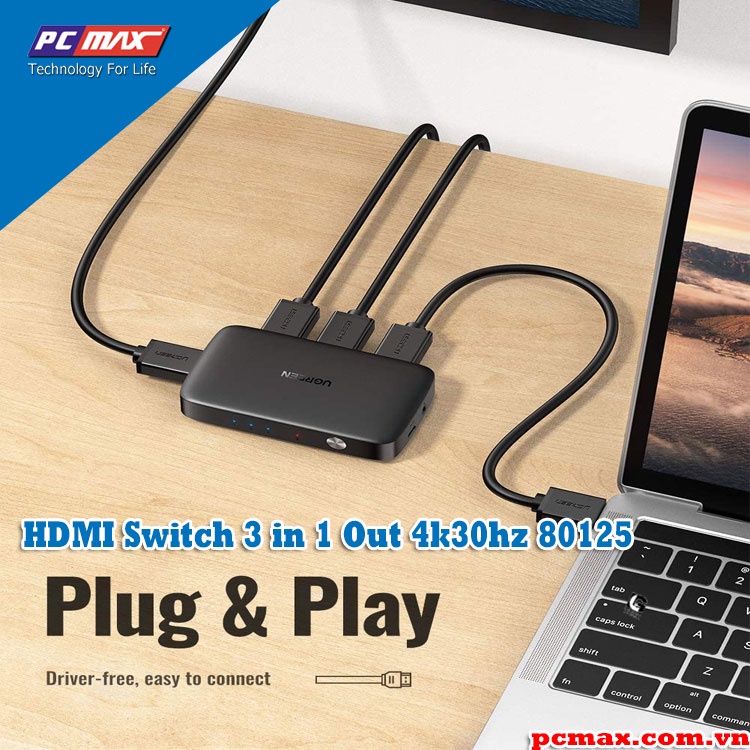Switch gộp HDMI 3 vào 1 Full HD  4k/30hz Ugreen 40234 80125 - Hàng chính hãng
