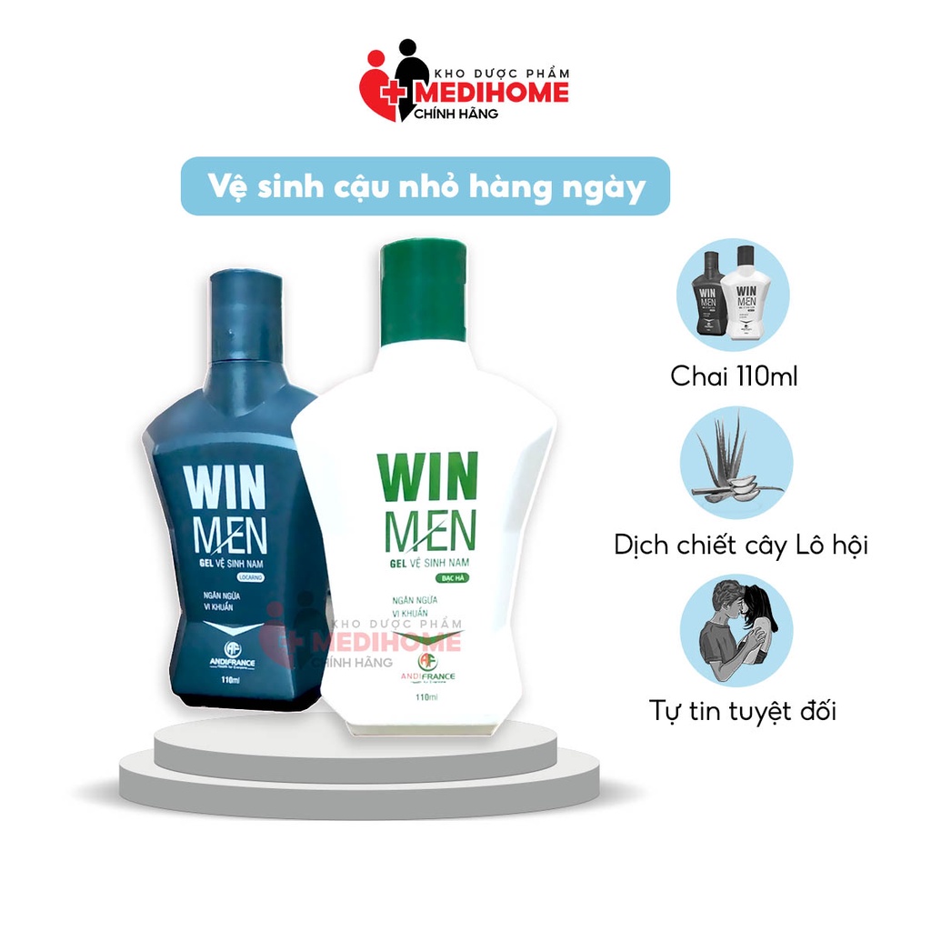 Gel vệ sinh vùng kín cho nam giới Winmen - Ngăn ngừa vi khuẩn, khử mùi hôi - Hương bạc hà, hương quế - Chai 110ml