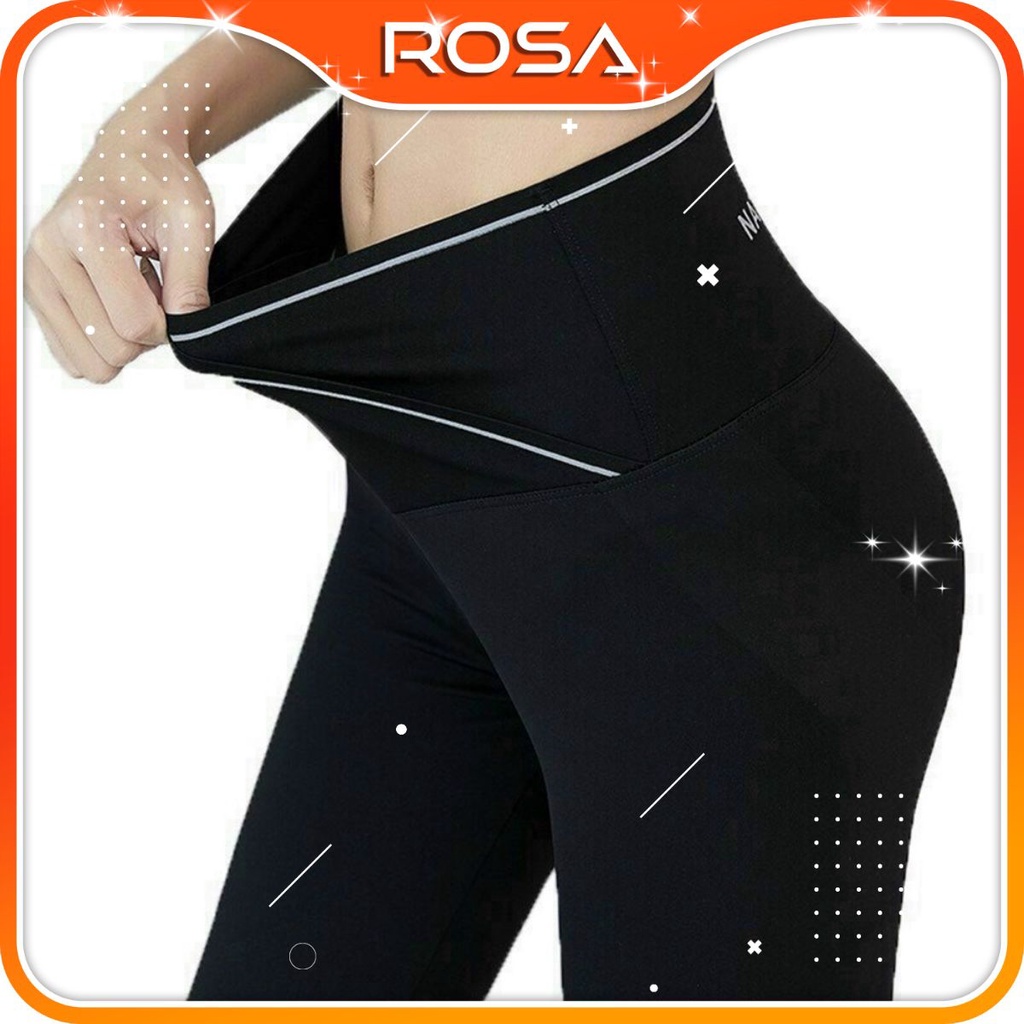 Quần legging nữ cạp cao vạt chéo gen bụng vải umi co giãn viền sọc trắng nâng mông dáng thể thao tập gym yoga ROSA BOUTI