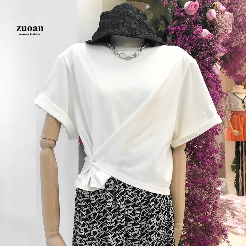 SUXI Áo Tay Ngắn Croptop Màu Trơn Phong Cách Hàn Quốc Dành Cho Nữ