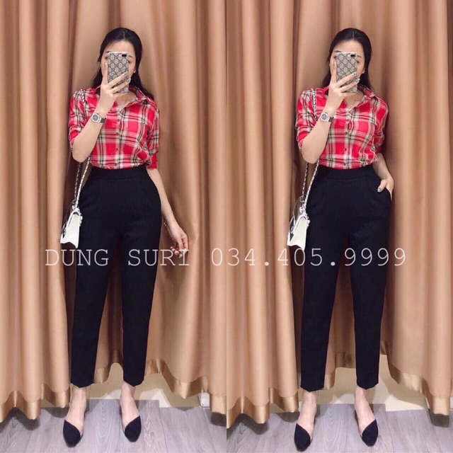 Sơmi caro kẽ sang