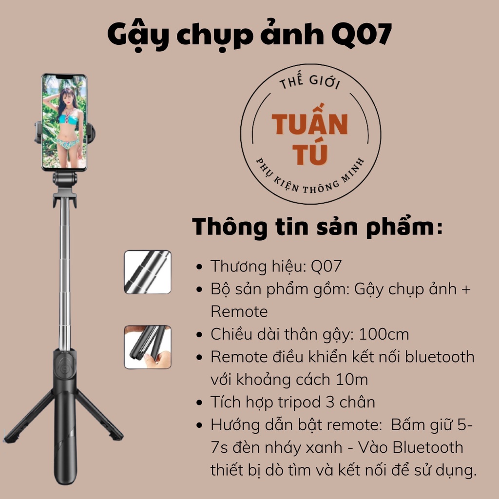 Gậy chụp ảnh Selfie tự sướng Bluetooth XT-02 kèm chân đế Tripod đa năng 3 trong 1 gấp gọn bỏ túi