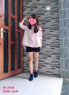 Áo Sơ mi oversize thêu cute hồng