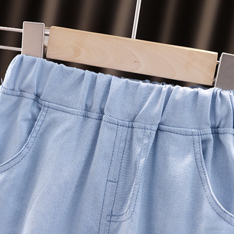 Set Áo Thun Ngắn Tay Cổ Tròn Kẻ Sọc Và Quần Short Denim Thời Trang Mùa Hè Cho Bé Trai