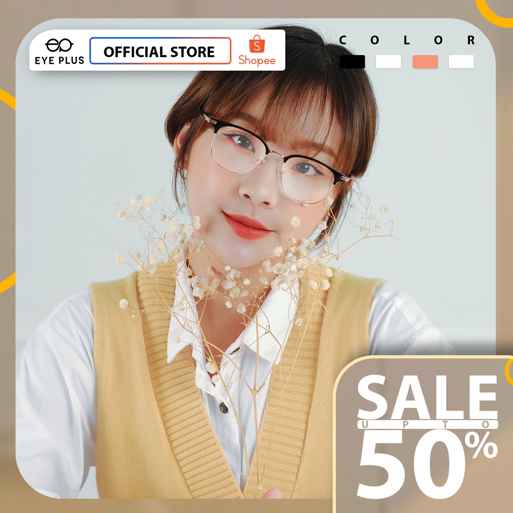 Gọng kính cận nam nữ thời trang EYE PLUS dáng vuông tròn chất liệu nhựa kết hợp kim loại cao cấp E450-H20044