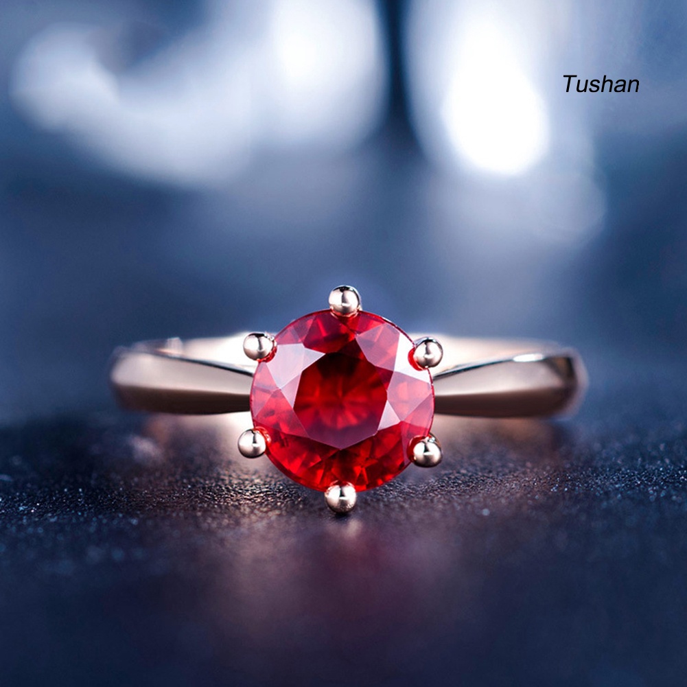 Nhẫn Đính Hôn Đính Đá Ruby Giả Cho Nữ