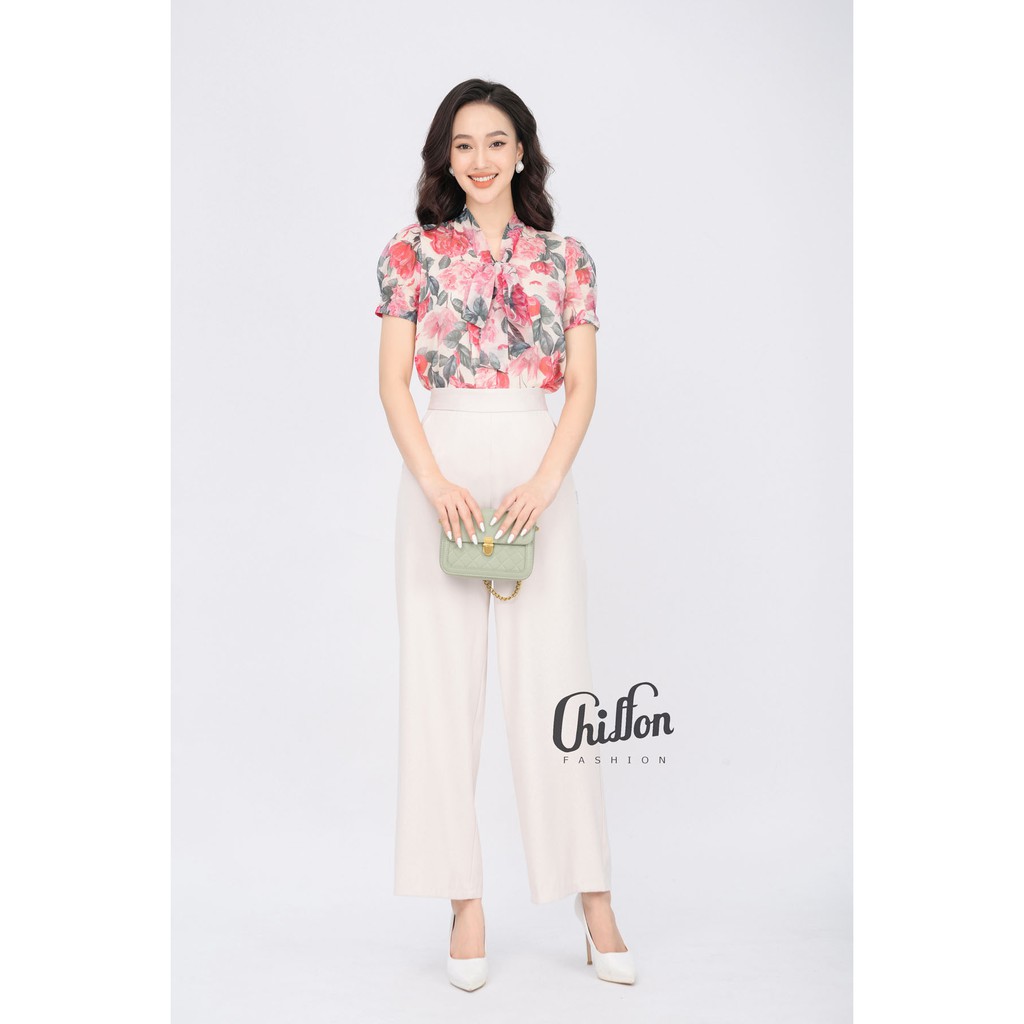 Áo sơ mi nữ công sở cộc tay cổ buộc nơ. Áo nữ thiết kế cao cấp Chiffon. Sơ mi nữ đẹp