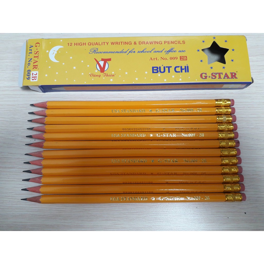 1 Hộp 12 cây Bút chì đen 2B thân vàng Gstar (loại tốt)