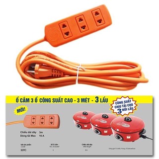 Ổ cắm điện công suất cao LiOA chịu tải 3 nồi lẩu S3TC dây dài 3m