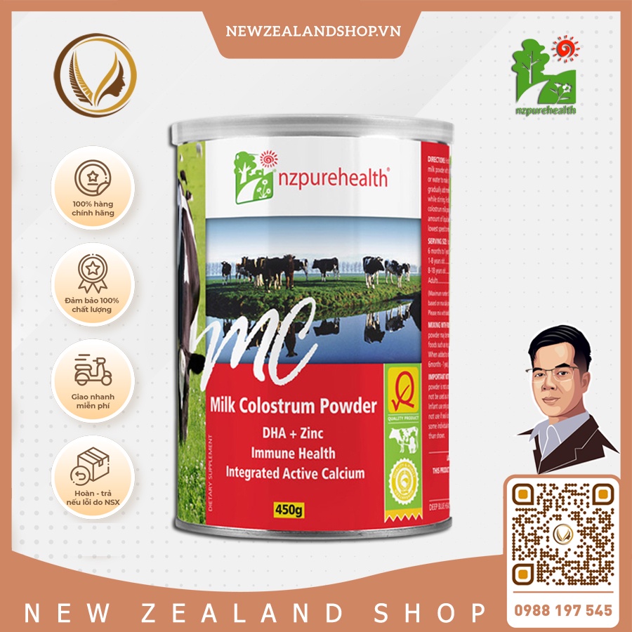 Sữa non nguyên chất tăng cường sức khỏe bảo vệ cơ thể Nz Pure Health Milk Colostrum Powder new zealand 450g (Nhãn đỏ)