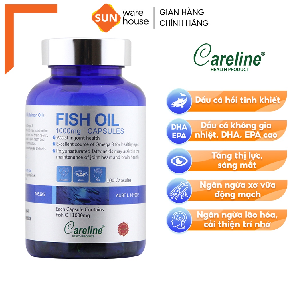 DHA Cho Bà Bầu Careline Fish Oil, Bổ Sung DHA Từ Cá Hồi Hỗ Trợ Phát Triển Trí Não Và Thị Giác Cho Thai Nhi 100 viên