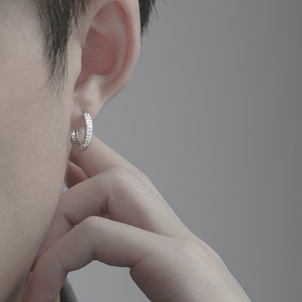 Bông tai, Khuyên tai nam nữ bạc dáng tròn đính kim cương phong cách nhẹ nhàng sang trọng, Unisex, Cá tính, 1 chiếc