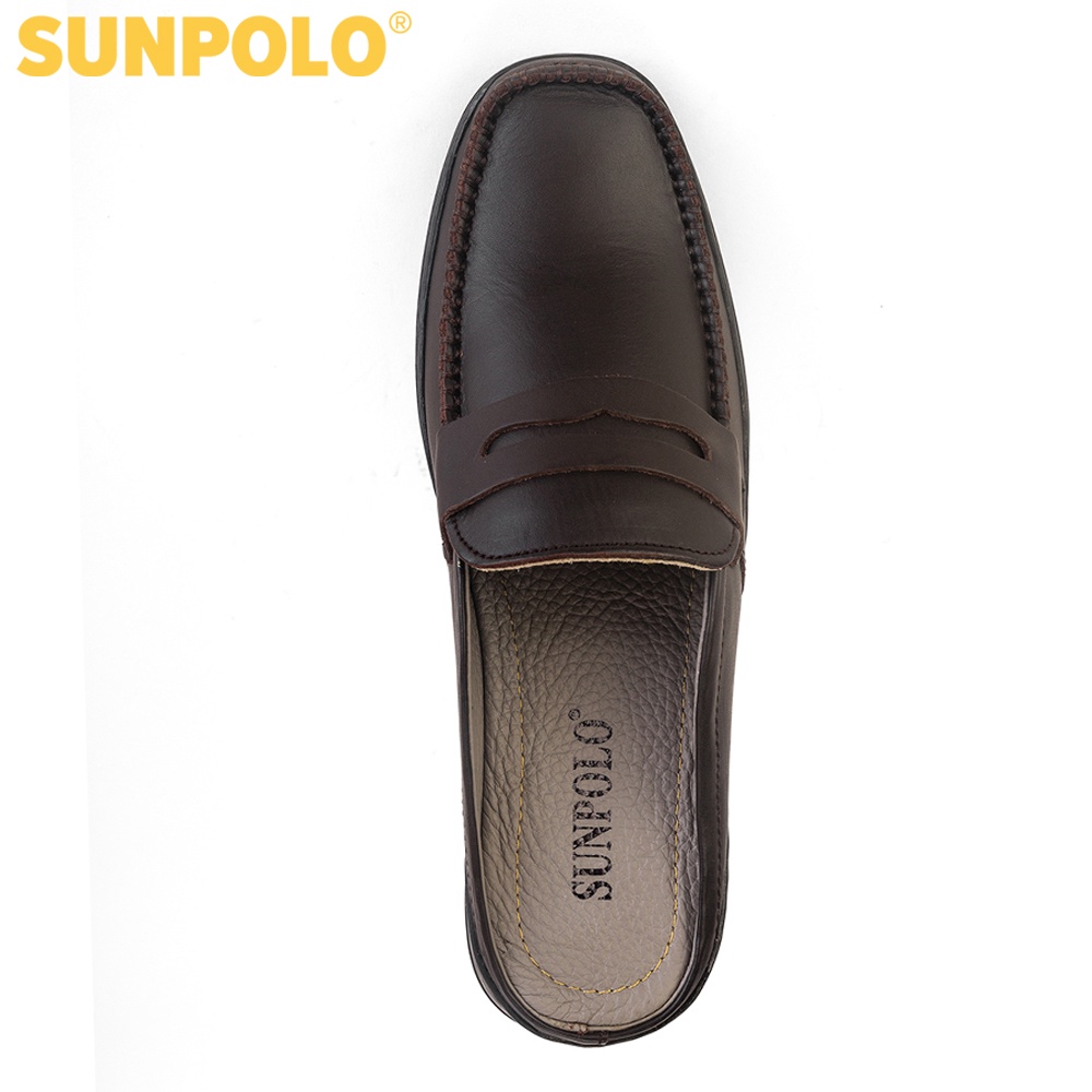 Dép Sapo Nam Da Bò SUNPOLO Đen Nâu - SPO197
