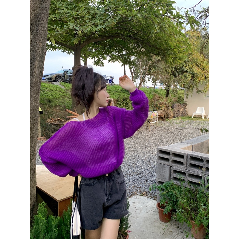 Áo sweater Mỏng Nhẹ Tay Dài Xuyên Thấu Thời Trang Mùa Xuân Cho Nữ
