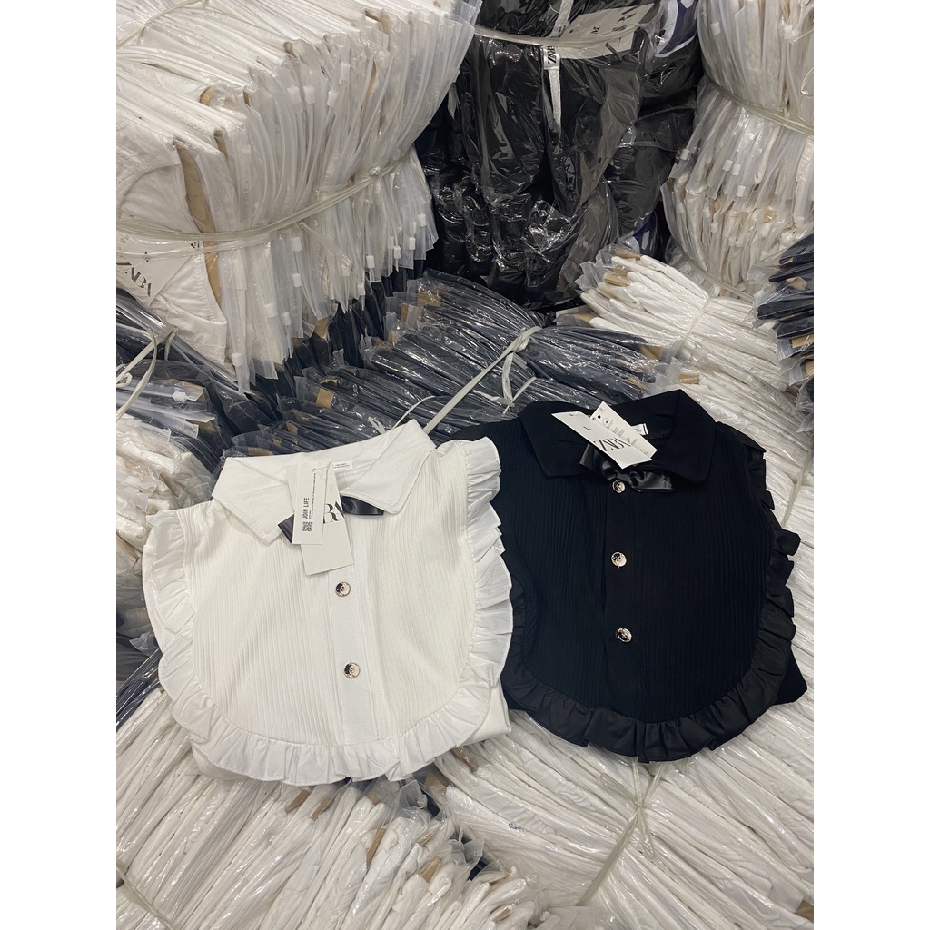 AN159 - ÁO ZIP NƠ PHÔI BÈO THÂN TRƯỚC 2 MÀU ĐEN TRẮNG NỮ