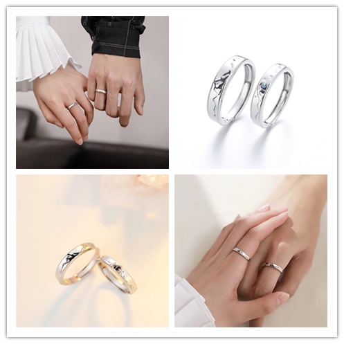 Cod Qipin set 2 Nhẫn Cặp Đôi Kiểu Núi Canghai Thu Gọn Được Làm Quà Tặng Đám Cưới