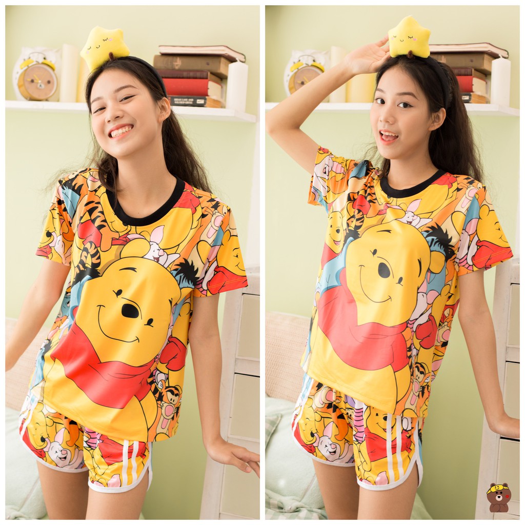 Đồ Bộ Pijama Thun Lạnh 3D Cao Cấp Tay Ngắn Quần Đùi Họa Tiết Hoạt Hình Dễ Thương P1