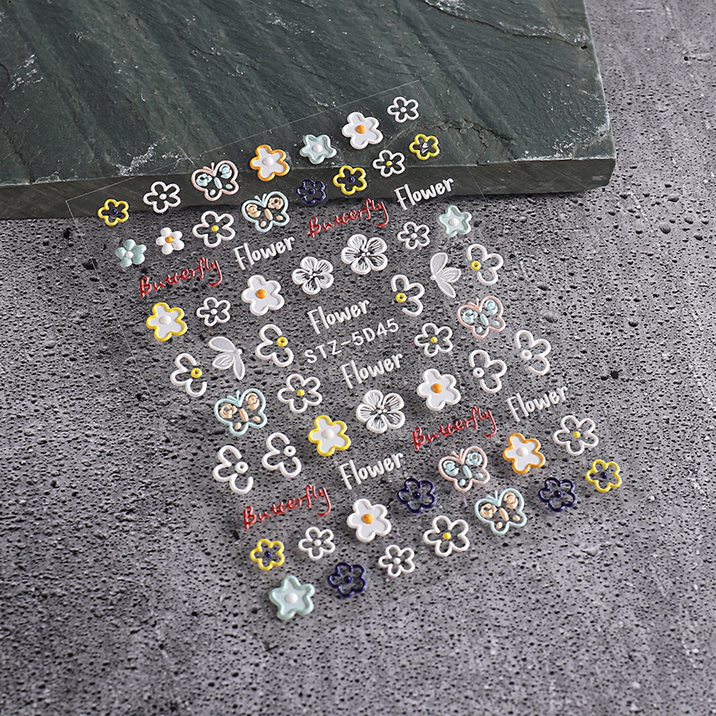 Miếng Dán Móng Tay 3D Bằng PET Chống Nước Họa Tiết Hoa Trái Tim Đơn Giản Sáng Tạo