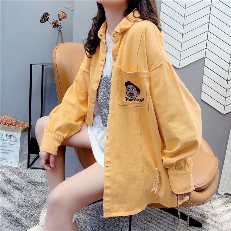 Áo Sơ Mi Denim Dài Tay Phong Cách Hàn Quốc Mới Cho Nữ