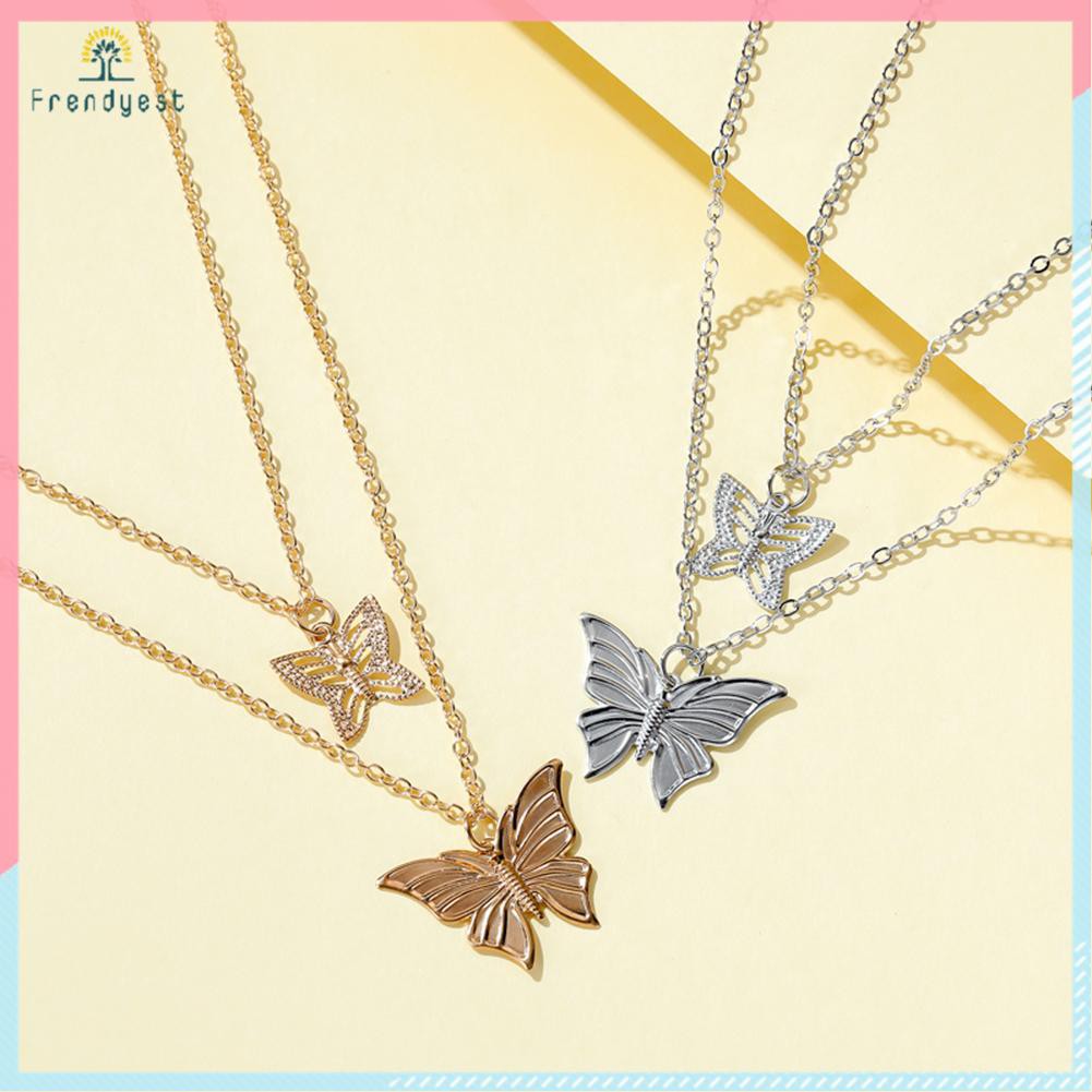 Dây chuyền Choker dài 2 lớp mặt hình bướm thiết kế rỗng thời trang cho nữ