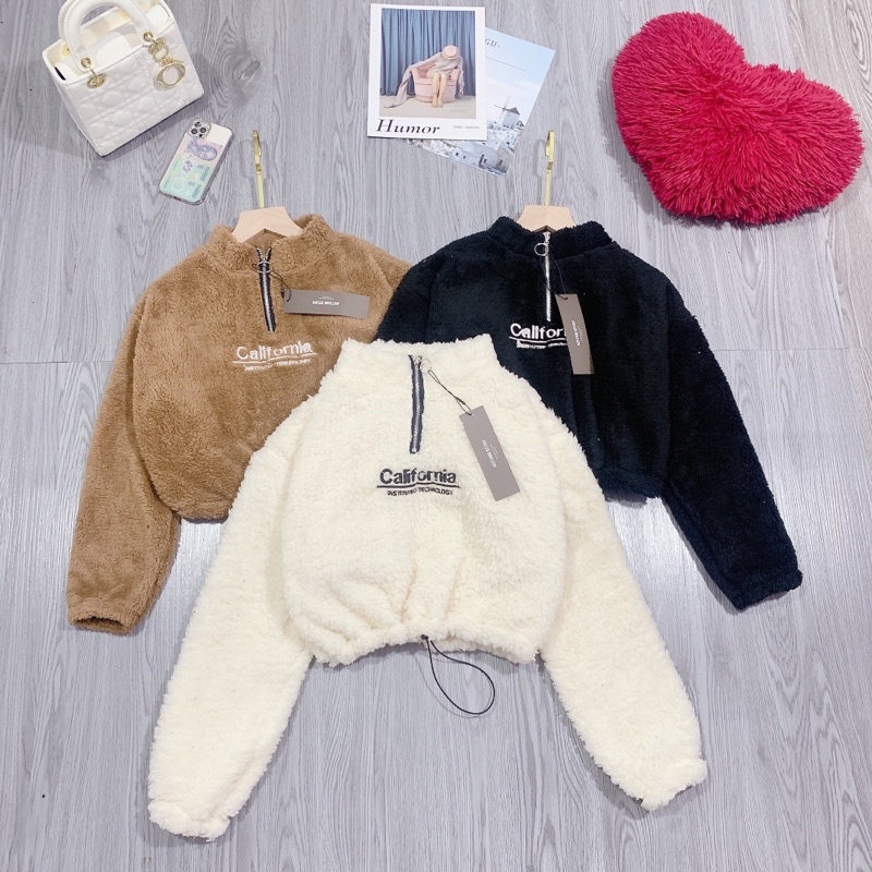 Áo lông cừu croptop dây rút cá tính ( sẵn 3 màu kèm ảnh thật )